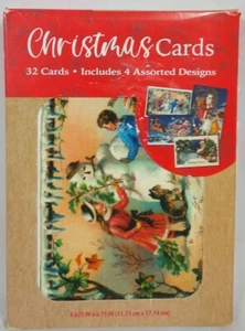 CrownJewelz Vintage Christmas Boxed Cards, Set Of 32 (4 Designs) 4.62" x 6.75" - Picture 1 of 5