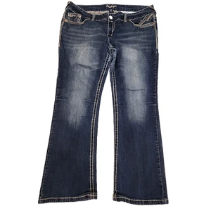 Amethyst Jeans Damen Gr. 22 ausgestelltes Bein bestickt Taschen Stretch Denim - Bild 1 von 18