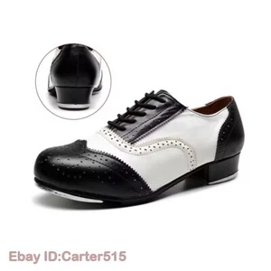 Mens Cowhide Leather Tap Dancing Soft Outsole Adult Dancing Performance Shoes - Picture 1 of 29