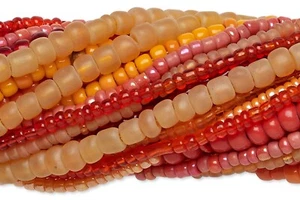Mezcla de cuentas de semillas de vidrio rojo y naranja de veinte hebras de 14" (aproximadamente 3.300-3.600) - Imagen 1 de 3