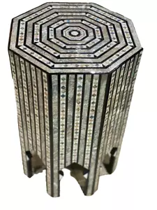 Handmade Wooden End Table Carving Wood Table Home Decor Mother of Pearl Inlay - Picture 1 of 12