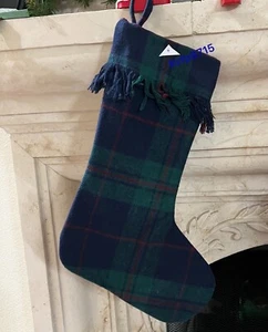 Marine & grün karierter Strumpf Weihnachtsstrumpf Holiday Woodland kariert edel - Bild 1 von 3