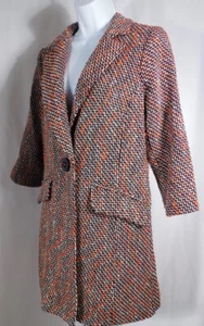 MILLY OF NEW YORK Para mujer Negro Naranja Marfil Mezcla Algodón Tweed Abrigo Talla 8 - Imagen 1 de 6
