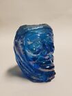 Vintage Joe St. Clair Irradescent Blue Glass Toothpick Holder, Wicked Witch Head