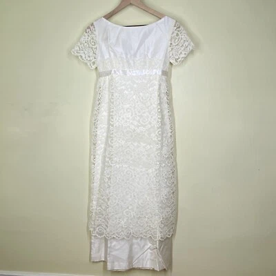 Vestido de noiva vintage década de 1960 Lorrie Deb renda branca tamanho 4 - Imagem 1 de 4