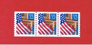 #2913  MNH OG  strip of 3 Flag over Porch w/#44444  Free S/H - Picture 1 of 1