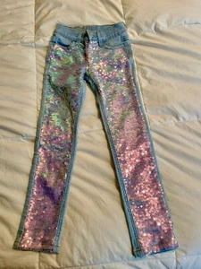 Justice Light Wash Iridescent Sequin Mid Rise Skinny Fit Jeans Kids Size XS - Picture 1 of 7