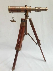 Nautical Marine Spyglass Brass Telescope With Wooden Tripod Stand Replica Gift - Picture 1 of 4