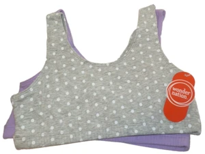 New Girls size 38 Pull Over Bralette 2 Pack Purple Gray Polka Dot Wonder Nation - Picture 1 of 2