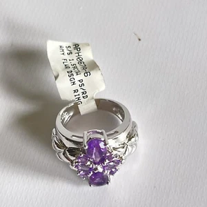 Womens Ring Amy Flwr Design Sterling Silver 925 Size 6 Purple Stone - Picture 1 of 5