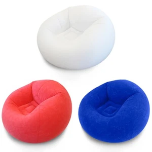 Inflatable Beanless Bean Bag Chair Lounge Sofa - White & Blue & Red - Picture 1 of 7