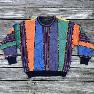 Suéter Vintage MONDO UOMO Estilo Coogie Cuero/Lana Hecho en Italia Colorido XL - Imagen 1 de 8