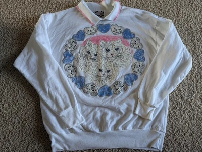 Sudadera Vintage Puzzles Ropa Deportiva Años 80 90 Gato Persa Cuello Redondo Grandmacore  Foto 1 de 4