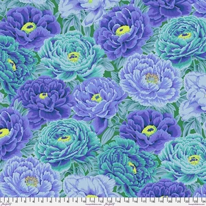 NEW! KAFFE FASSETT PHILIP JACOBS TIBETAN PEONY PJ136 BLUE FLORAL FABRIC 1/2 YD - Picture 1 of 2