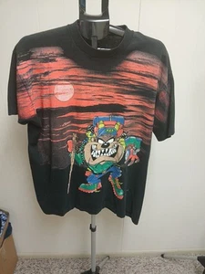 T-shirt vintage 1997 Taz HIKING nera XL Looney Tunes punto singolo anni 90 - Foto 1 di 14