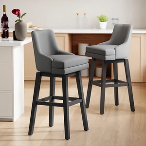 26 Inch Swivel Upholstered Barstools with Backs and Wood Legs for Kitchen Island - Picture 1 of 7