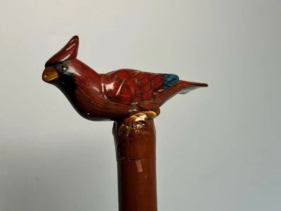 Hand craved cardinal wooden walking cane handmade walking stick bird best gift - Image 1 of 4