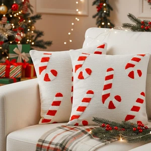 Christmas Pillow Covers-2 Packs Candy Cane Pillows 18 * 18In,Christmas Decoratio - Picture 1 of 12