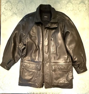 "Abrigo chaqueta de cuero negro suave talla grande Marc New York para hombre forro acolchado 37""" - Imagen 1 de 15
