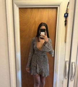 H&m Mini Long Sleeve Leopard Print Dress In Size XXS - Picture 1 of 5