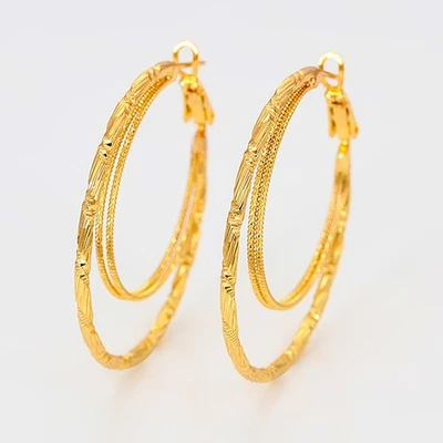 Круглые серьги-кольца 43 мм из чистого серебра с покрытием из 18-каратного золота D101 - Изображение 1 из 4