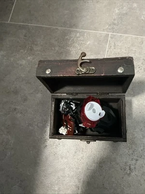 Vintage Wooden Treasure Chest with Assorted Items Such As Lego Men And Race Cars - Image 1 of 4