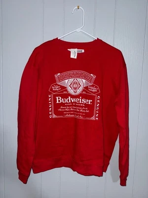 Sudadera Budweiser Cuello Redondo Hombre’s Mediana Roja Cerveza Logo Pullover Tilly’s Nueva con Etiquetas Foto 1 de 4