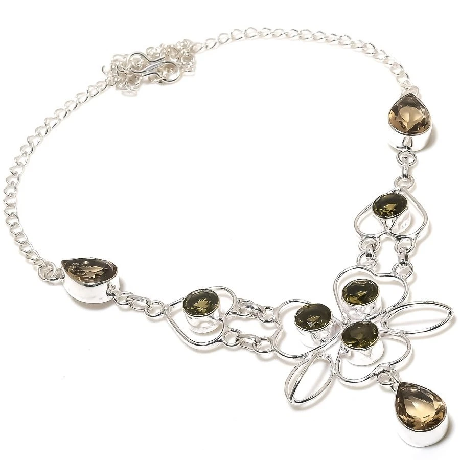 Smoky Quartz Gemstone  925 Sterling Silver Jewelry Necklace Size 18" - Image 1 of 1