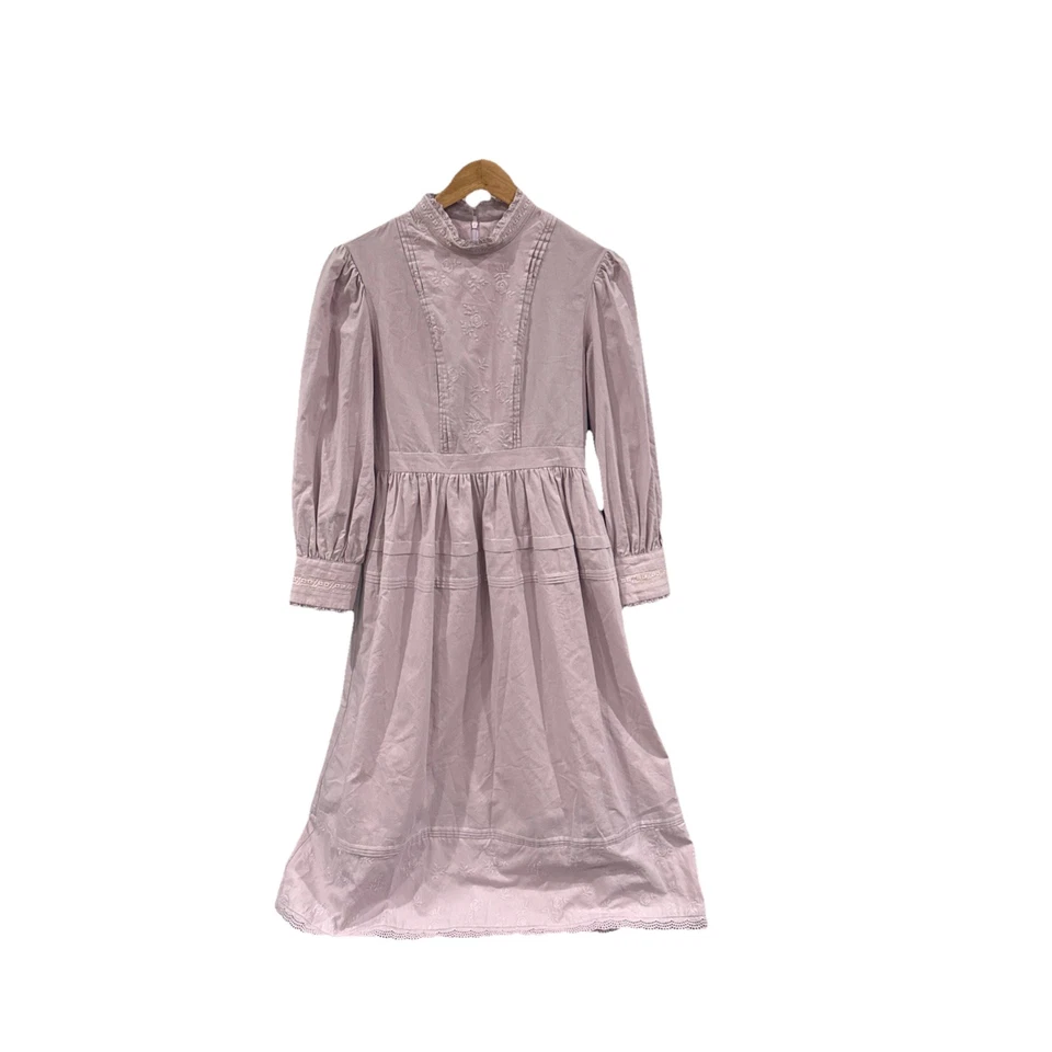 Simple Retro Dress Cottage Prairie Embroidered Lilac Lace Vintage Inspired Sz S - Image 1 of 4