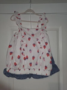 Cat & Jack Girls Sz XL White Top with Unbranded Sz L Blue Jean Skirt, pre-owned - Picture 1 of 1