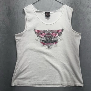 Harley Davidson White Women' Tank Top Size 2XL Pink and Black 110th Anniversary - Picture 1 of 10