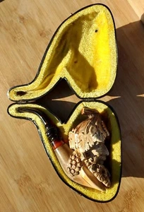 Meerschaum Pipe Hand Carved Bacco Baccus w Fitted Case Vintage Tobacciana - Picture 1 of 12