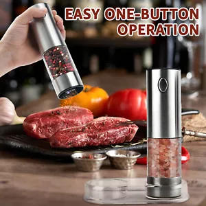 Electric Salt & Pepper Mill Set, Rechargeable, Hands-Free LED, Stainless Steel - Foto 1 di 12