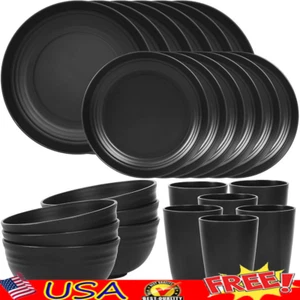 24 Pc Unbreakable Wheat Straw Dinnerware Set Camping Microwave Safe Stackable US - Picture 1 of 8