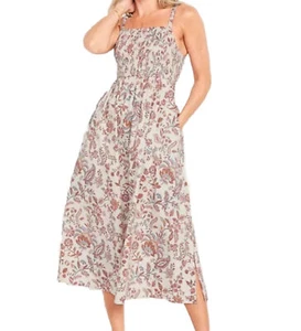 Old Navy ärmelloses Baumwoll-Popeline gesmoktes Mieder Blumen Frühling Midikleid Gr. 4X - Bild 1 von 5