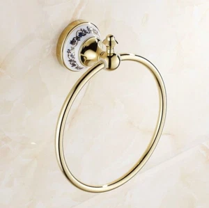 Gold Farbe Messing Badezimmer Rund Handtuch Ring Halter Handtuchhalter Wandmontage tba252 - Bild 1 von 10