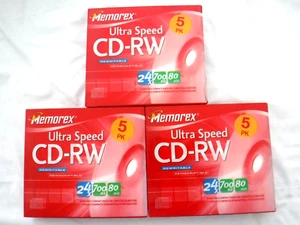 Memorex CD-RW Lot 5 Pack Rewritable Ultra Speed 24x 700mb, 80 mins, New Sealed - Picture 1 of 2