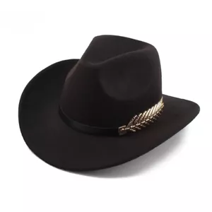 Western Cowboy Cowgirl Hat – Felt Wide Brim Fedora with Gold Leaf Accent Band - Picture 1 of 28