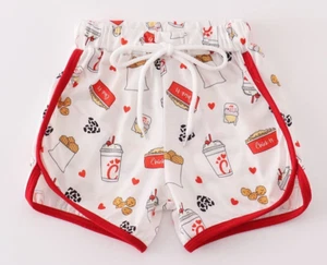 HD:  Girl's White "The Lord's Chicken" Red Trim Shorts Cotton Blend Size 6 NEW - Picture 1 of 4