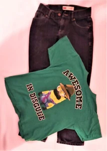 Boys Clothing Lot Jeans Blue 16 & green shirt L Despicably Me - Picture 1 of 3