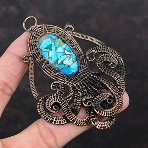 Arizona Turquoise Wire Wrapped Octopus Handcrafted Copper Ethnic Gift 3.62" - Picture 1 of 6