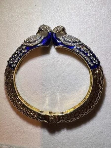 GOLD TONE GREEN AND BLUE ENAMELED SWAN RHINESTONE BRACELET BY AMRITA SINGH - Picture 1 of 12