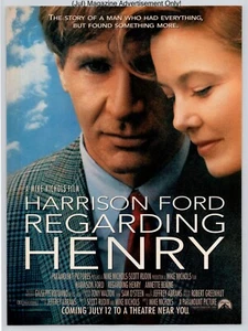 Harrison Ford Regarding Henry Theatre Movie Promo Vtg 1991 Full Page Print Ad - Picture 1 of 4