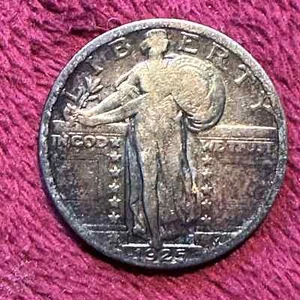 1925 Standing Liberty Silver Quarter 25C EF Rainbow Toned - Bild 1 von 2