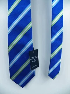 CHARLES TYRWHITT NWT MENS 100% SILK NECK TIE ROYAL SKY BLUE GREEN STRIPE WOVEN - Picture 1 of 6