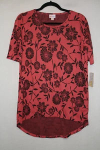 NWT LuLaRoe Size XXS Top Irma Tee Light Red Black Floral Weave Rayon Blend - Picture 1 of 4