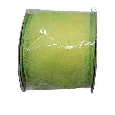 Sheer Ribbon Lime Green Wired Spring Summer Wedding Bow Wreath 2.5" 10 yds - image 1 of 4