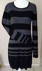 Long Sleeve Sweater Dress/Blouse, Black And Grey Stripe, Stretch, Large