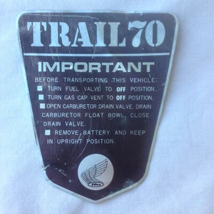 Trail 70 Important Label Honda CT70 Emblem - Picture 1 of 4