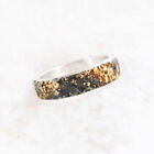 Handmade molten lava rustic oxidized black wide sterling silver fine gold ring